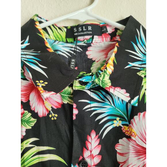 SSLR Mens Hawaiian Short Sleeve Flower Button Up Casual Shirt Size Large NEW - Picture 3 of 6